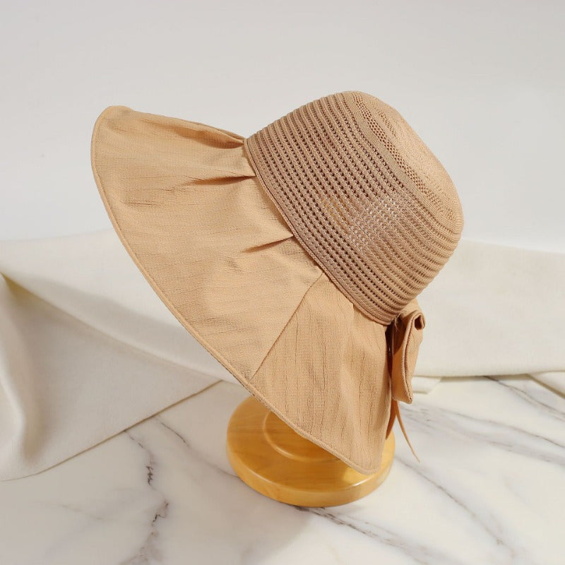 Breathable Large Brimmed Fisherman Hat Women'S Summer Bow Black Rubber Sunshade and Hat Travel Resistant Foldable Hat