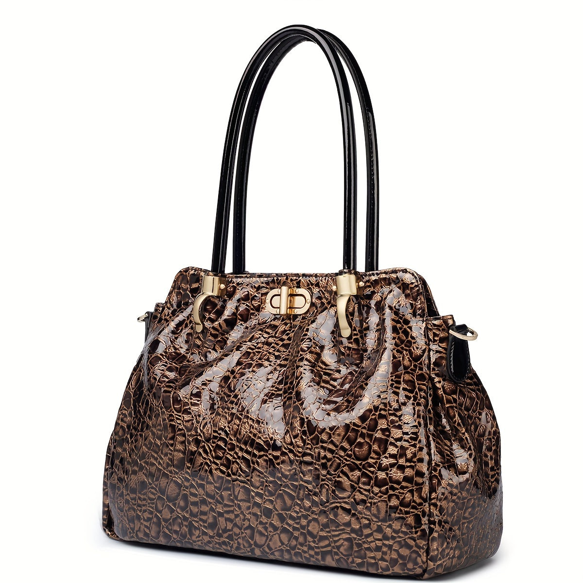 Leather Purses Handbags Genuine Leather, Luxury Designer, Brown Big Tote Bag For Women, Top Layer Cowhide Shoulder Large Bag, Crocodile Pattern Soft Leather, Women'S Bag Large Capacity Bright Leather, Premium Work Commute Handbag, European American