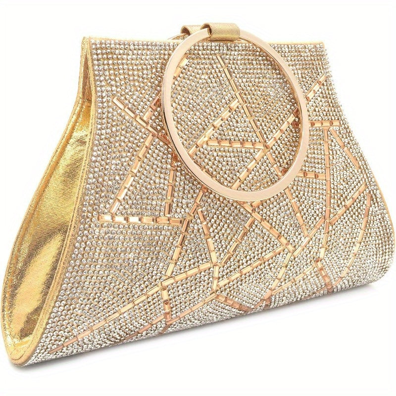 Sparkling Clutch Purse for Women - Elegant Wristlet Evening Bag with Rhinestone Bracelet Handles, Lightweight Bridal & Bridesmaid Handbag, Magnetic Snap Closure, Satin Lining & Internal Pocket (White\u002FRed, 9\