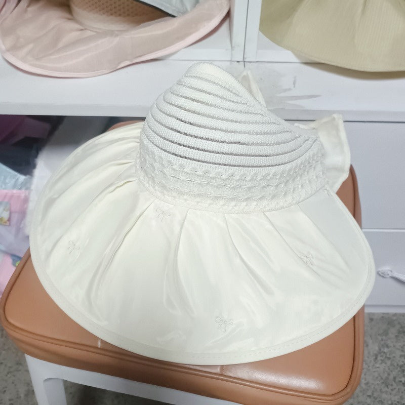 Summer Wide Brim Sun Hat with Lace Detail - Lightweight & Breathable Polyester, Open Top Design for Women, Perfect for Beach, Outdoor Activities & Gardening, Beach Hat