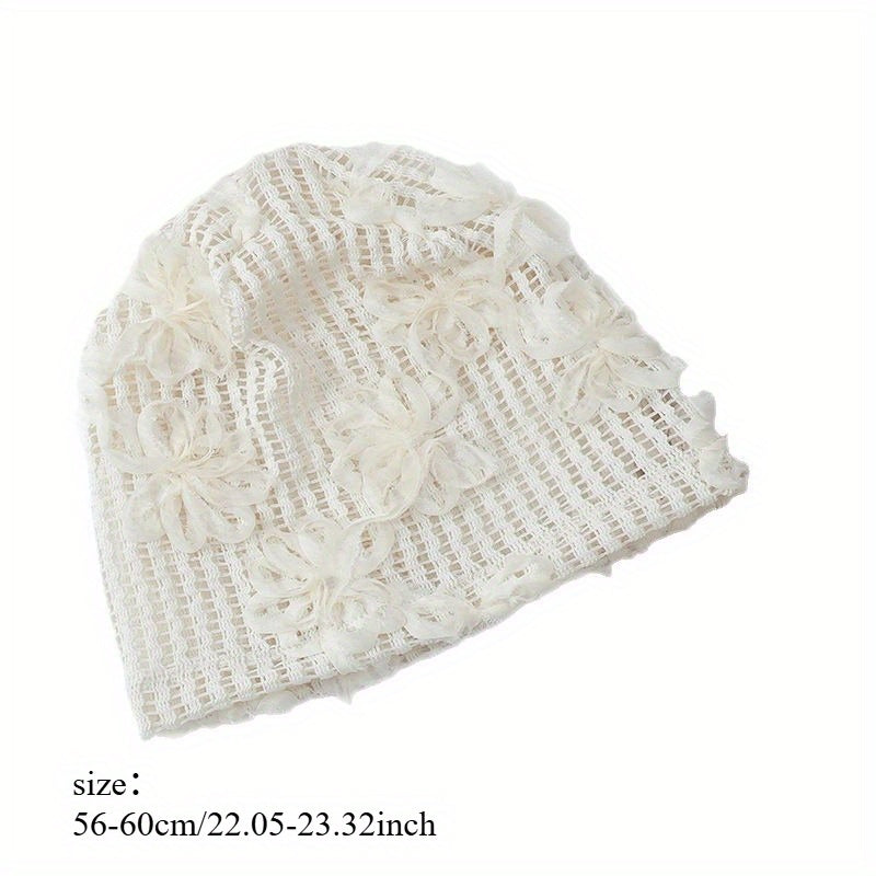 Three Dimensional Flower Head Cap for Women in Spring and Summer Fashionable Hollow Out Breathable Thin Design Big Head Circumference Cold Hat Pile Cap