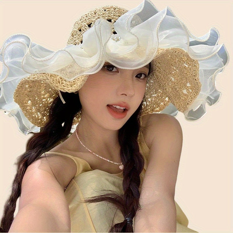 Summer Straw Hat Large Brim Sunshade Sun Hat Seaside Beach Sun Hat Ladies Bucket Hat