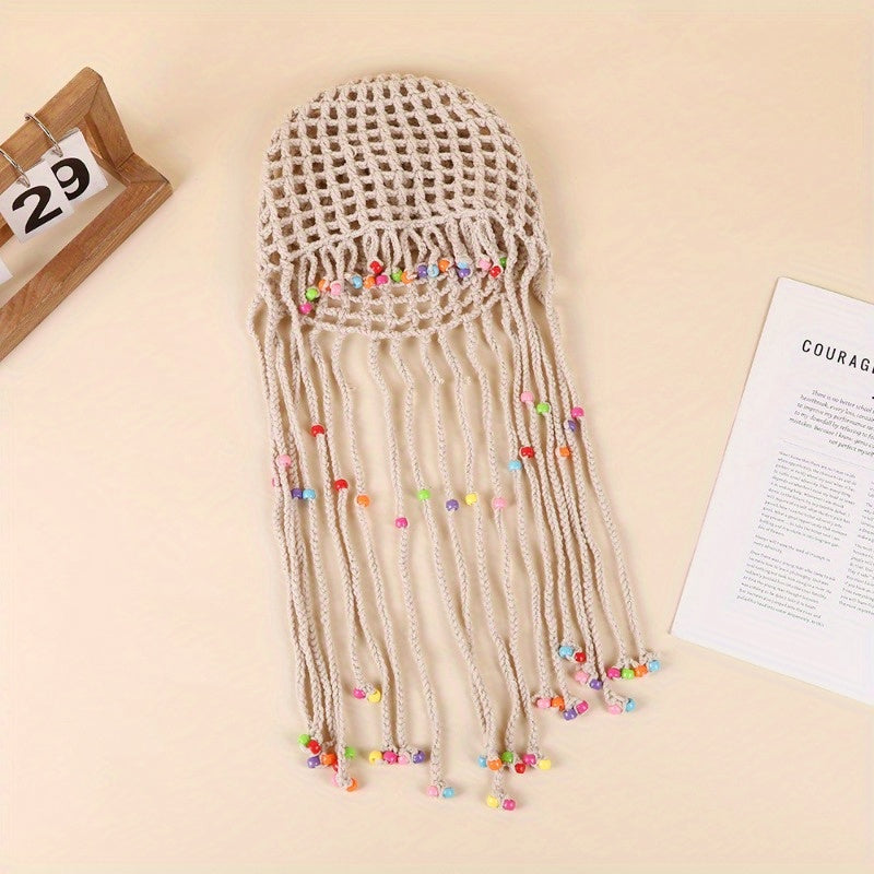Fashionable and Minimalist Style Tassel Toe Cap Niche Creativity Retro Hollowed Out Beach Cap Piece Matching