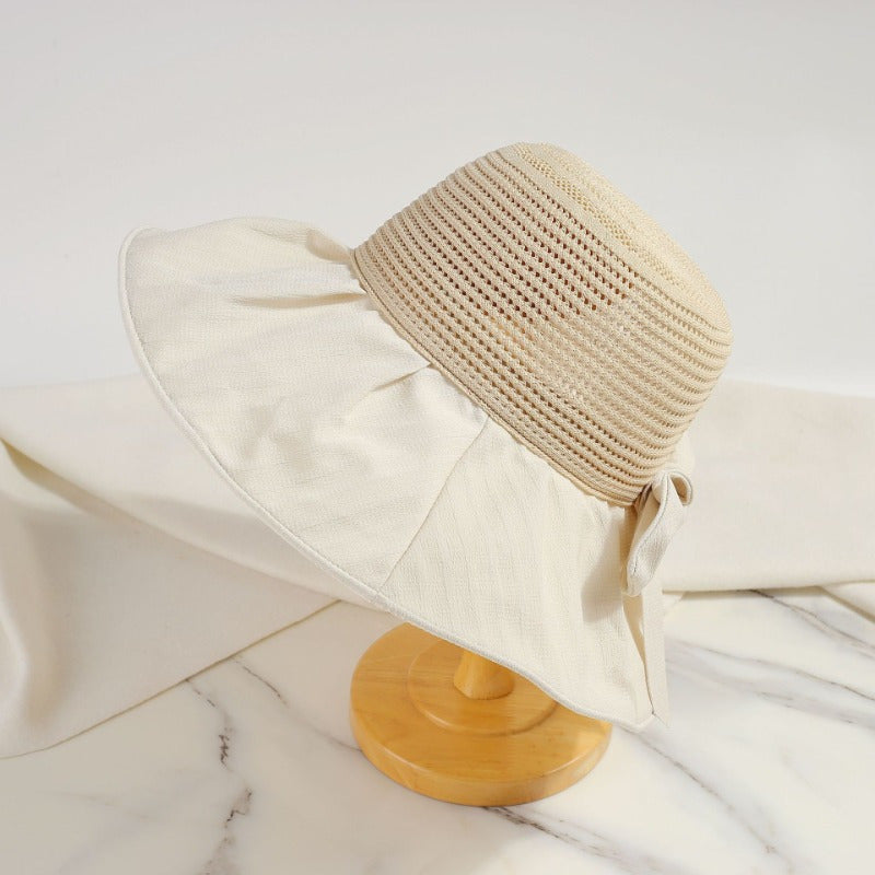 Breathable Large Brimmed Fisherman Hat Women'S Summer Bow Black Rubber Sunshade and Hat Travel Resistant Foldable Hat
