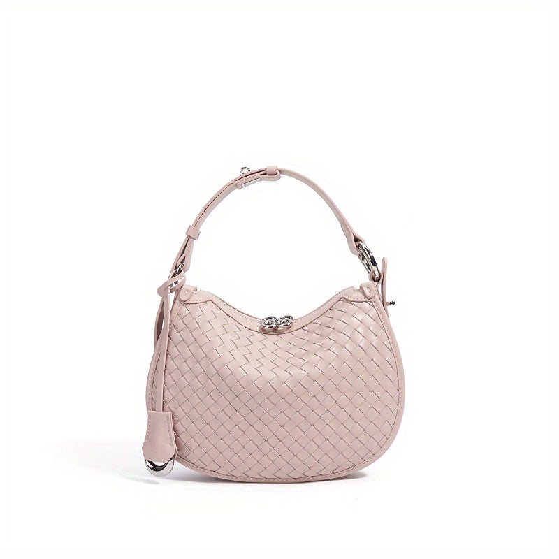 Handmade White Genuine Leather Crescent Moon Crossbody Bag for Women - Adjustable Shoulder Strap, Snap Closure, Minimalist Design for Commuting & Dating, Leather Crossbody Bag, Dating Accessory, Elegant Accessory, Goldtone Hardware, Polished Finish