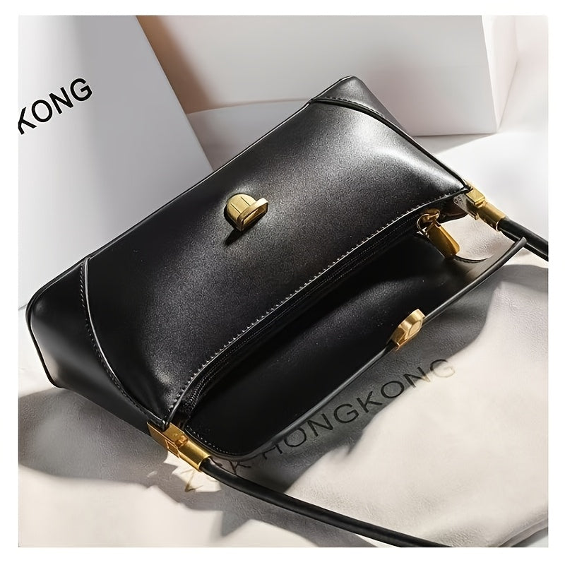 ZCK Hong Genuine Leather Crossbody Bag for Women - Retro Chic Solid Color Shoulder Satchel with Golden-Tone Hardware, Versatile & Stylish for Spring and Summer, Available in Light Brown, Cream, or Black