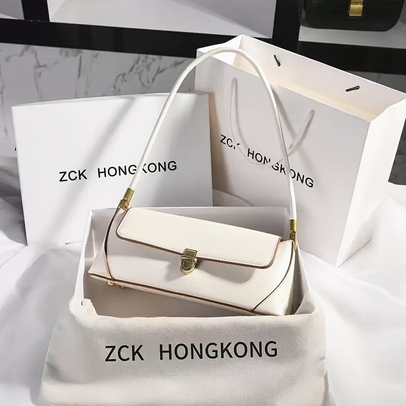 ZCK Hong Genuine Leather Crossbody Bag for Women - Retro Chic Solid Color Shoulder Satchel with Golden-Tone Hardware, Versatile & Stylish for Spring and Summer, Available in Light Brown, Cream, or Black