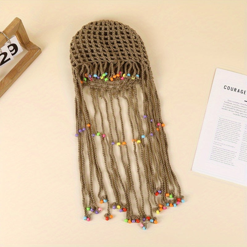 Fashionable and Minimalist Style Tassel Toe Cap Niche Creativity Retro Hollowed Out Beach Cap Piece Matching