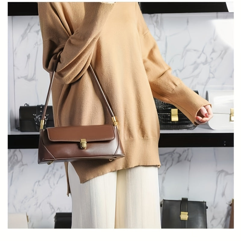 ZCK Hong Genuine Leather Crossbody Bag for Women - Retro Chic Solid Color Shoulder Satchel with Golden-Tone Hardware, Versatile & Stylish for Spring and Summer, Available in Light Brown, Cream, or Black