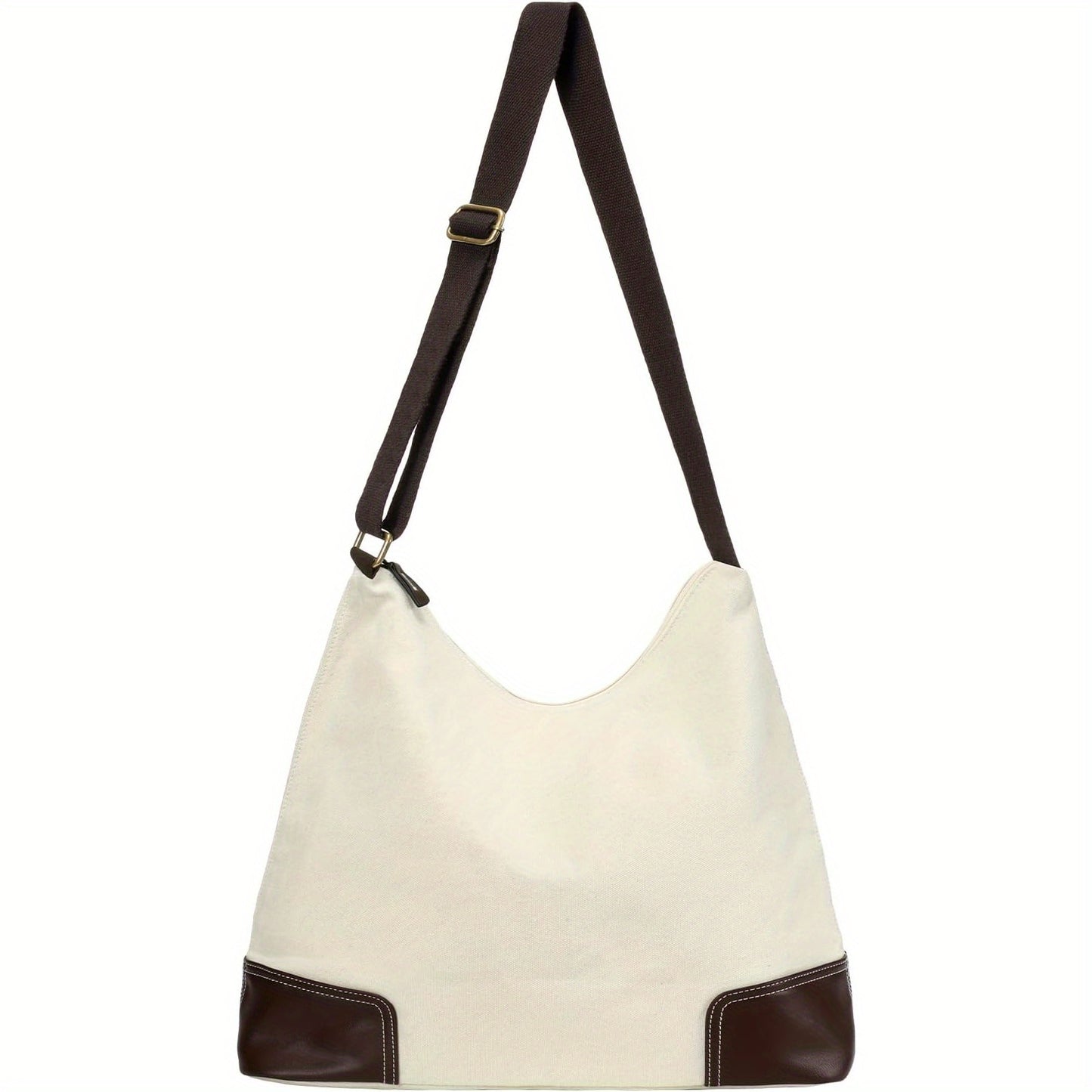 Women's Large Nylon Crossbody Tote Hobo Bag with Zipper Closure & 5 Pockets - White & Black Striped Design, Adjustable Shoulder Strap, Snap Button Closure, Wrist Strap for Work, Travel, Everyday Use, Crossbody Purse, Sturdy Construction