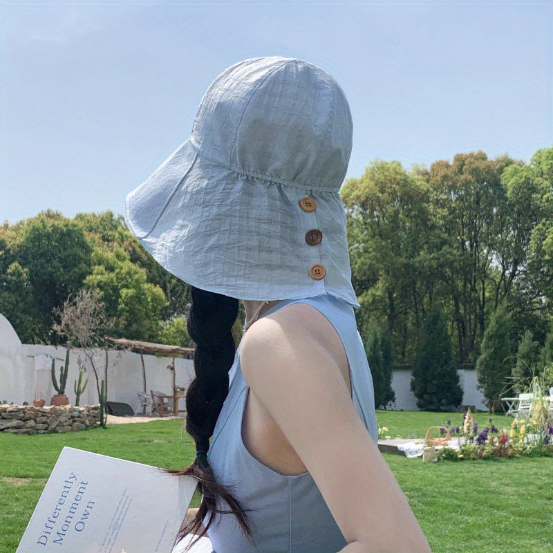 Spring and Summer Big Brimmed Lightweight Fisherman Hat Women'S Outdoor Travel Comes with Shawl Sunshade and Hat Casual