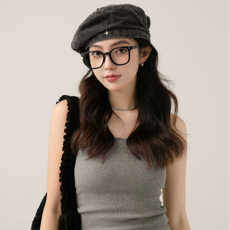 Cowboy Beret Hat Sweet and Cute Women'S Spring\u002F Summer Hat Show Off Face Small Beret Hat