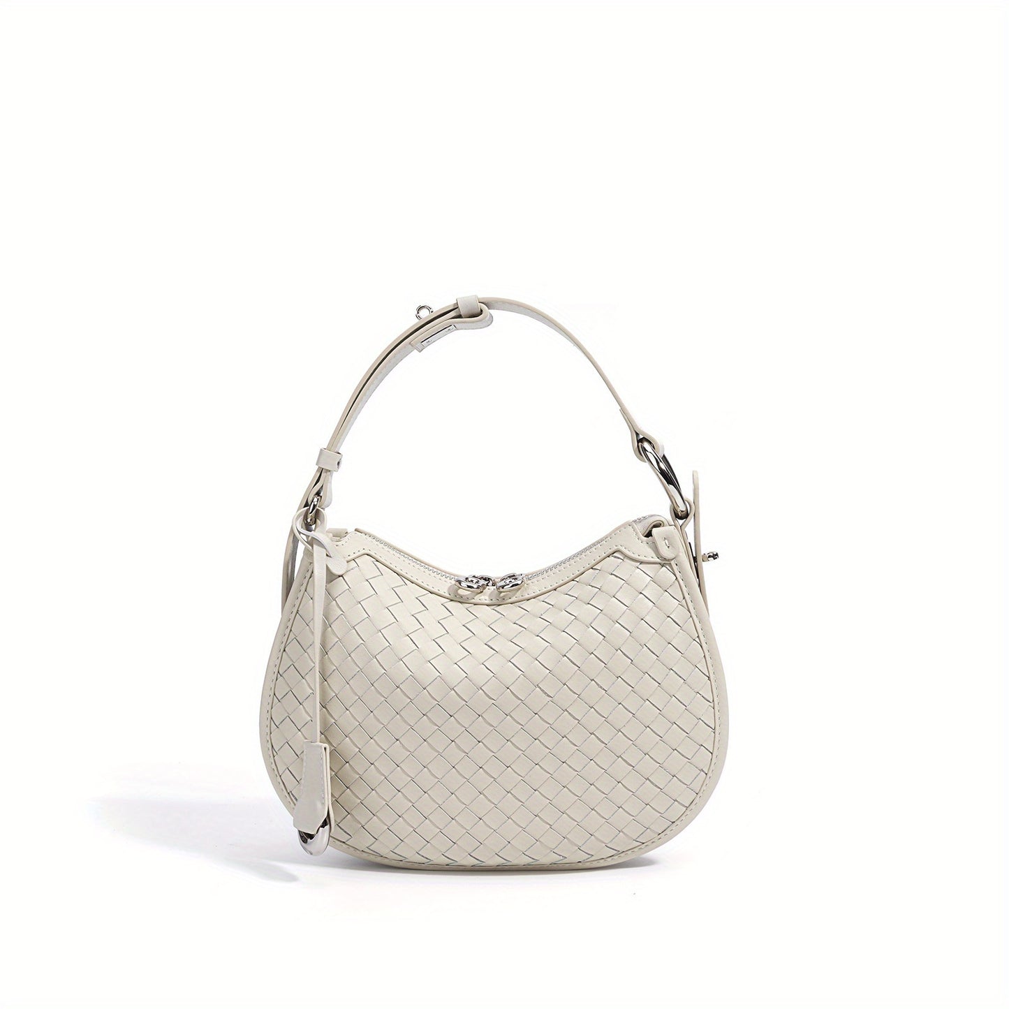 Handmade White Genuine Leather Crescent Moon Crossbody Bag for Women - Adjustable Shoulder Strap, Snap Closure, Minimalist Design for Commuting & Dating, Leather Crossbody Bag, Dating Accessory, Elegant Accessory, Goldtone Hardware, Polished Finish
