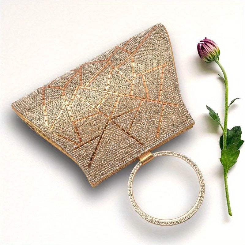 Sparkling Clutch Purse for Women - Elegant Wristlet Evening Bag with Rhinestone Bracelet Handles, Lightweight Bridal & Bridesmaid Handbag, Magnetic Snap Closure, Satin Lining & Internal Pocket (White\u002FRed, 9\