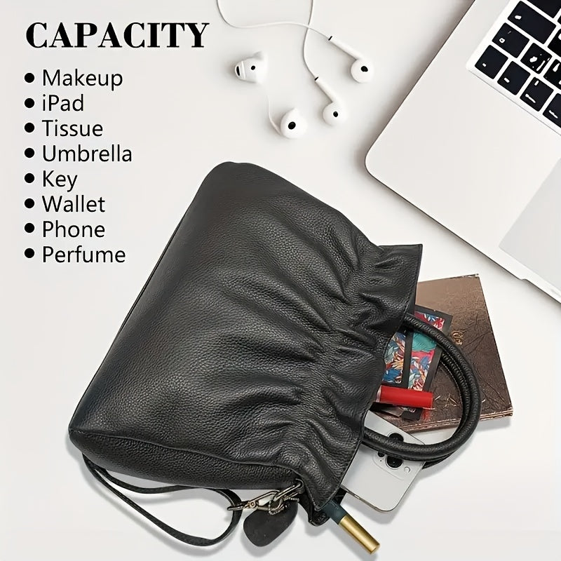 Women's Genuine Leather Tote Bag - Elegant Convertible Crossbody & Shoulder Purse with Secure Zipper Closure, Beige Navy Blue, for Everyday, Office, Formal Events - Women's Elegant Handbag, Polyester Lined Interior