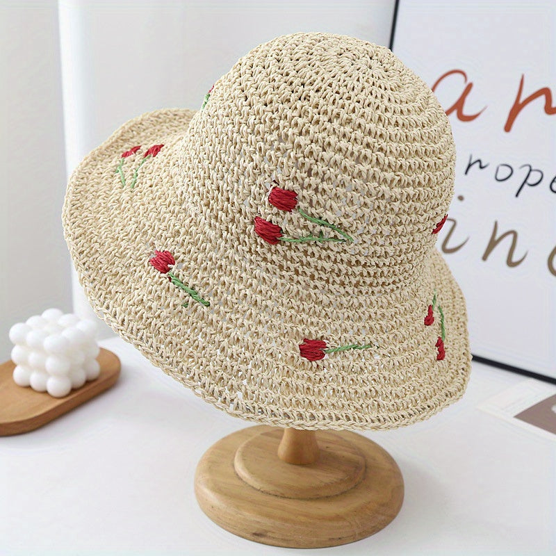 Wave Edge Large Eave Grass Fisherman'S Hat Women'S Summer Cherry Grass Hat Beach Breathable Sunshade Basin Hat