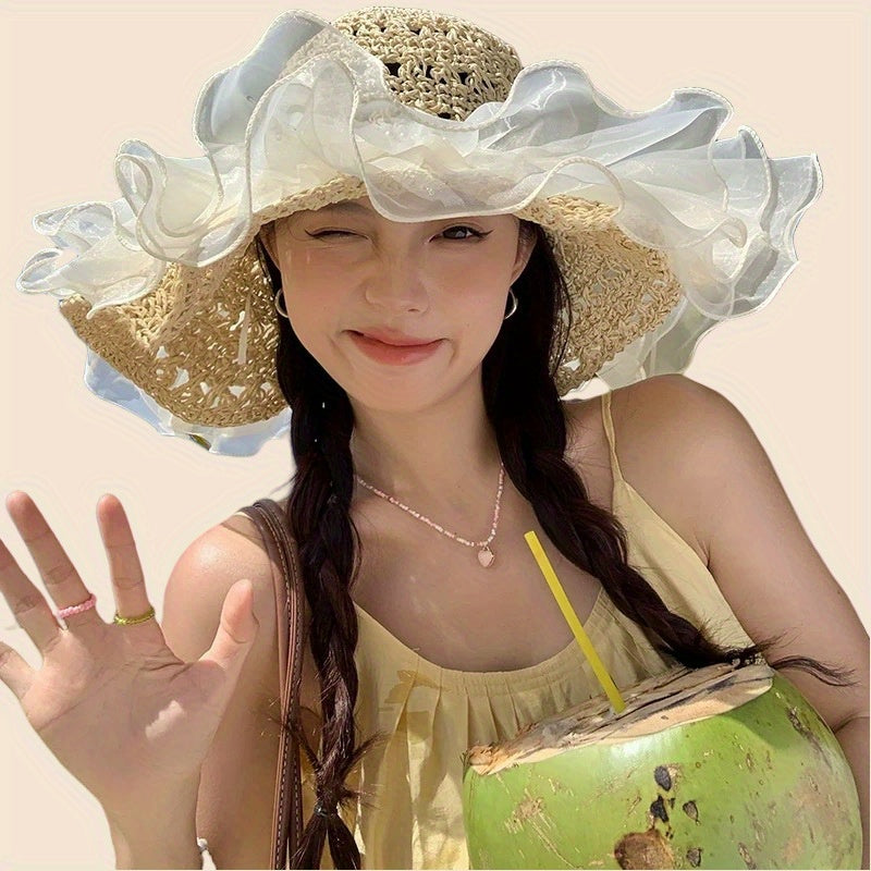 Summer Straw Hat Large Brim Sunshade Sun Hat Seaside Beach Sun Hat Ladies Bucket Hat