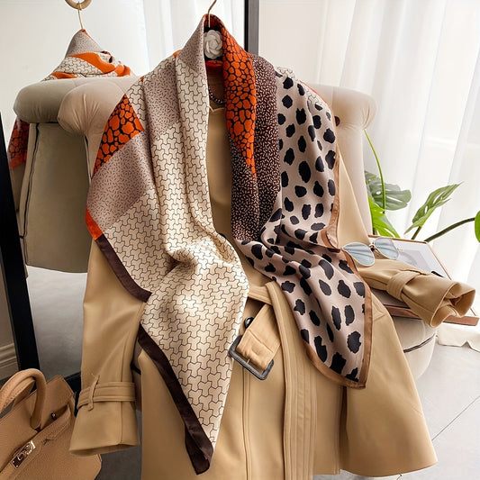 43.3-Inch Leopard Print Silk Scarf - Bohemian Style Thin Satin Shawl, Windproof Head Wrap and Beach Towel, Breathable Travel Scarf for Outdoor Activities, Fashion Accessory, Glamorous Design, Delicate Material, Versatile Shawl, Women's Fashion