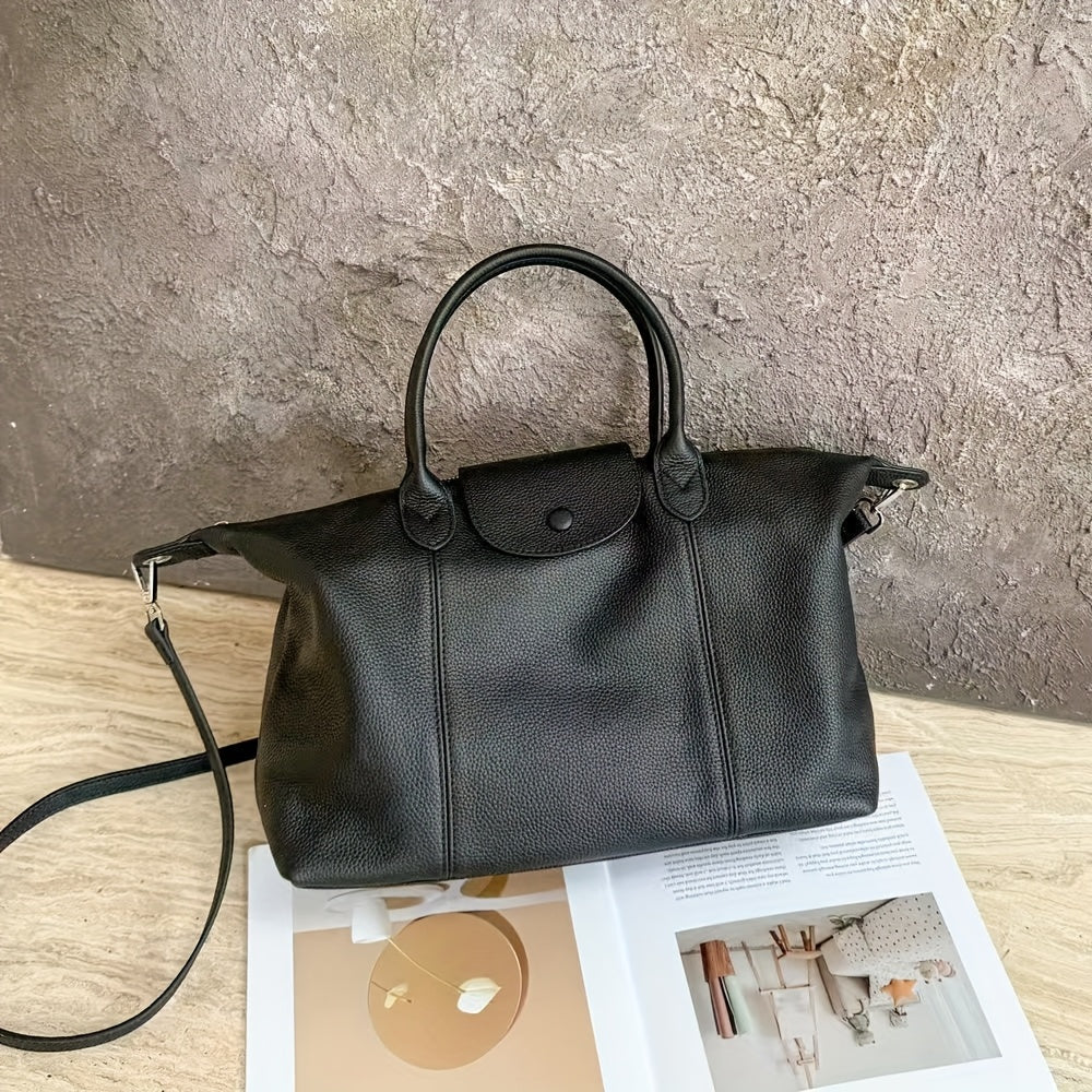 TOGO Genuine Leather Women'S Crossbody Bag - Adjustable Strap, Large Capacity, Zipper Closure, Fashionable Black Handbag for Everyday Use, Versatile Crossbody Bag | Sleek Handbag | Textured Finish