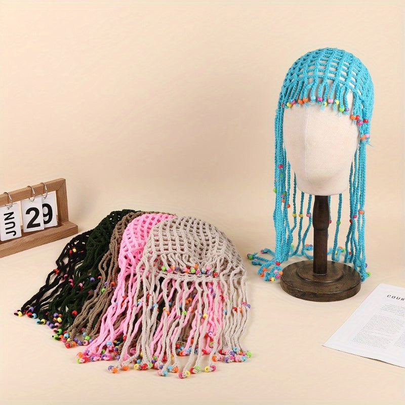 Fashionable and Minimalist Style Tassel Toe Cap Niche Creativity Retro Hollowed Out Beach Cap Piece Matching