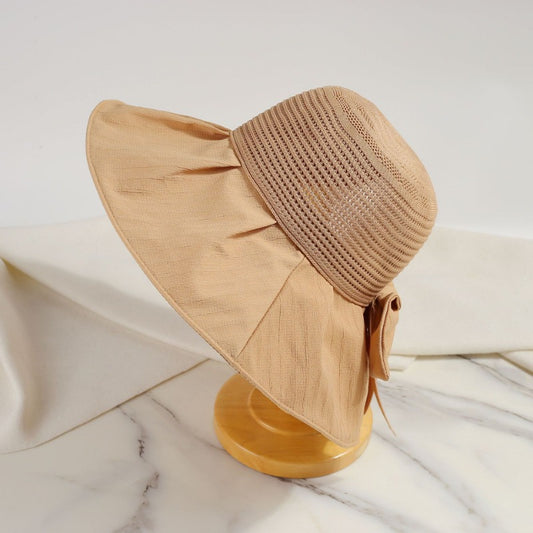 Breathable Large Brimmed Fisherman Hat Women'S Summer Bow Black Rubber Sunshade and Hat Travel Resistant Foldable Hat