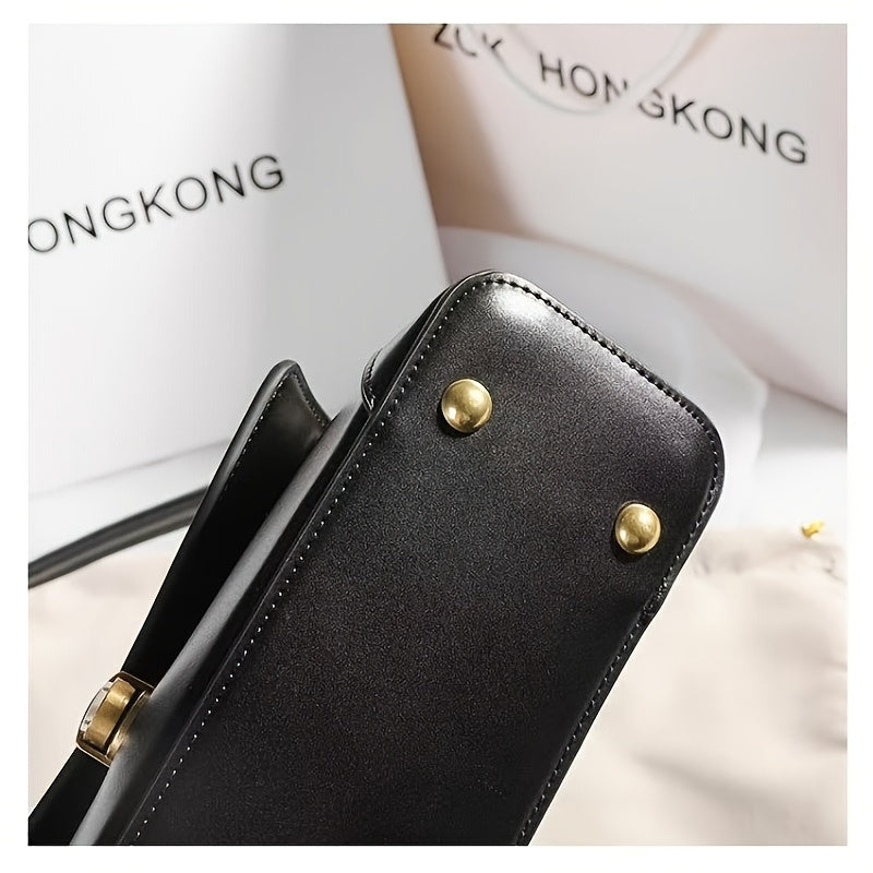ZCK Hong Genuine Leather Crossbody Bag for Women - Retro Chic Solid Color Shoulder Satchel with Golden-Tone Hardware, Versatile & Stylish for Spring and Summer, Available in Light Brown, Cream, or Black