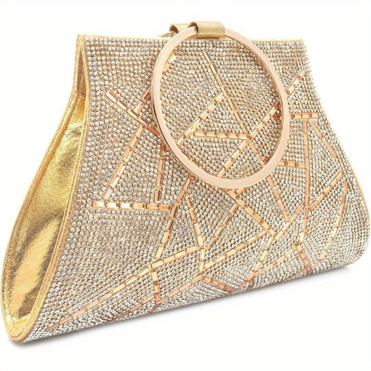 Sparkling Clutch Purse for Women - Elegant Wristlet Evening Bag with Rhinestone Bracelet Handles, Lightweight Bridal & Bridesmaid Handbag, Magnetic Snap Closure, Satin Lining & Internal Pocket (White\u002FRed, 9\