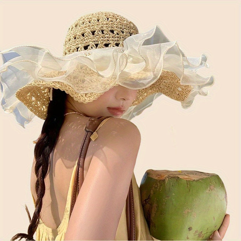 Summer Straw Hat Large Brim Sunshade Sun Hat Seaside Beach Sun Hat Ladies Bucket Hat