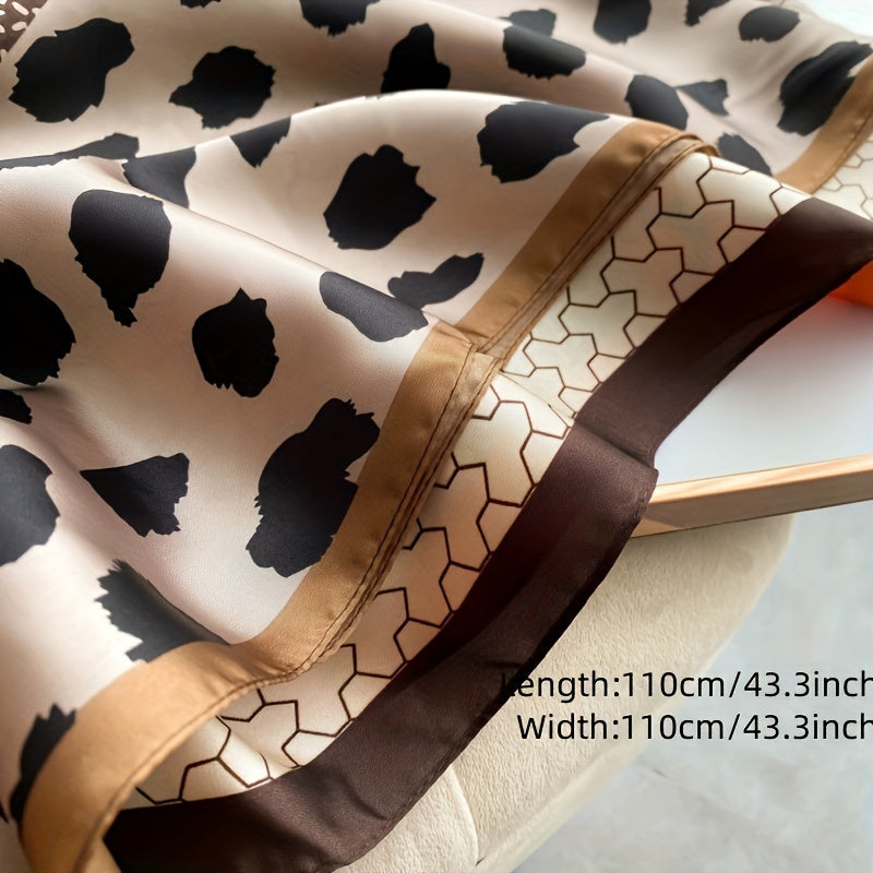 43.3-Inch Leopard Print Silk Scarf - Bohemian Style Thin Satin Shawl, Windproof Head Wrap and Beach Towel, Breathable Travel Scarf for Outdoor Activities, Fashion Accessory, Glamorous Design, Delicate Material, Versatile Shawl, Women's Fashion