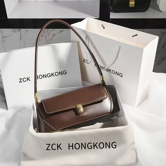 ZCK Hong Genuine Leather Crossbody Bag for Women - Retro Chic Solid Color Shoulder Satchel with Golden-Tone Hardware, Versatile & Stylish for Spring and Summer, Available in Light Brown, Cream, or Black