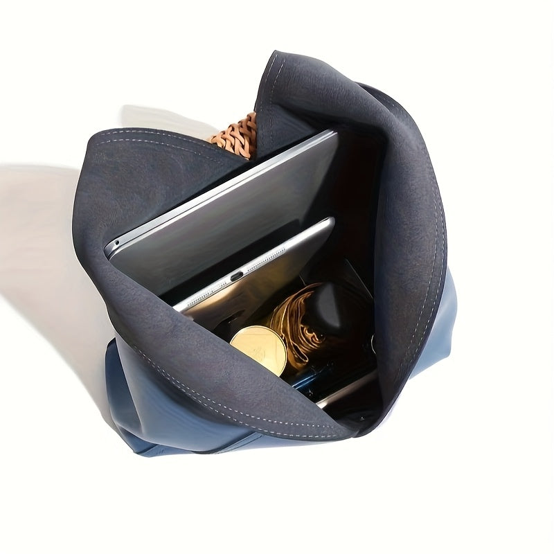 Luxury Genuine Leather Women's Tote Bag – Large Capacity, Elegant Design, Magnetic Closure, Available Blue & More Colors, Perfect for Commuting or Everyday Use