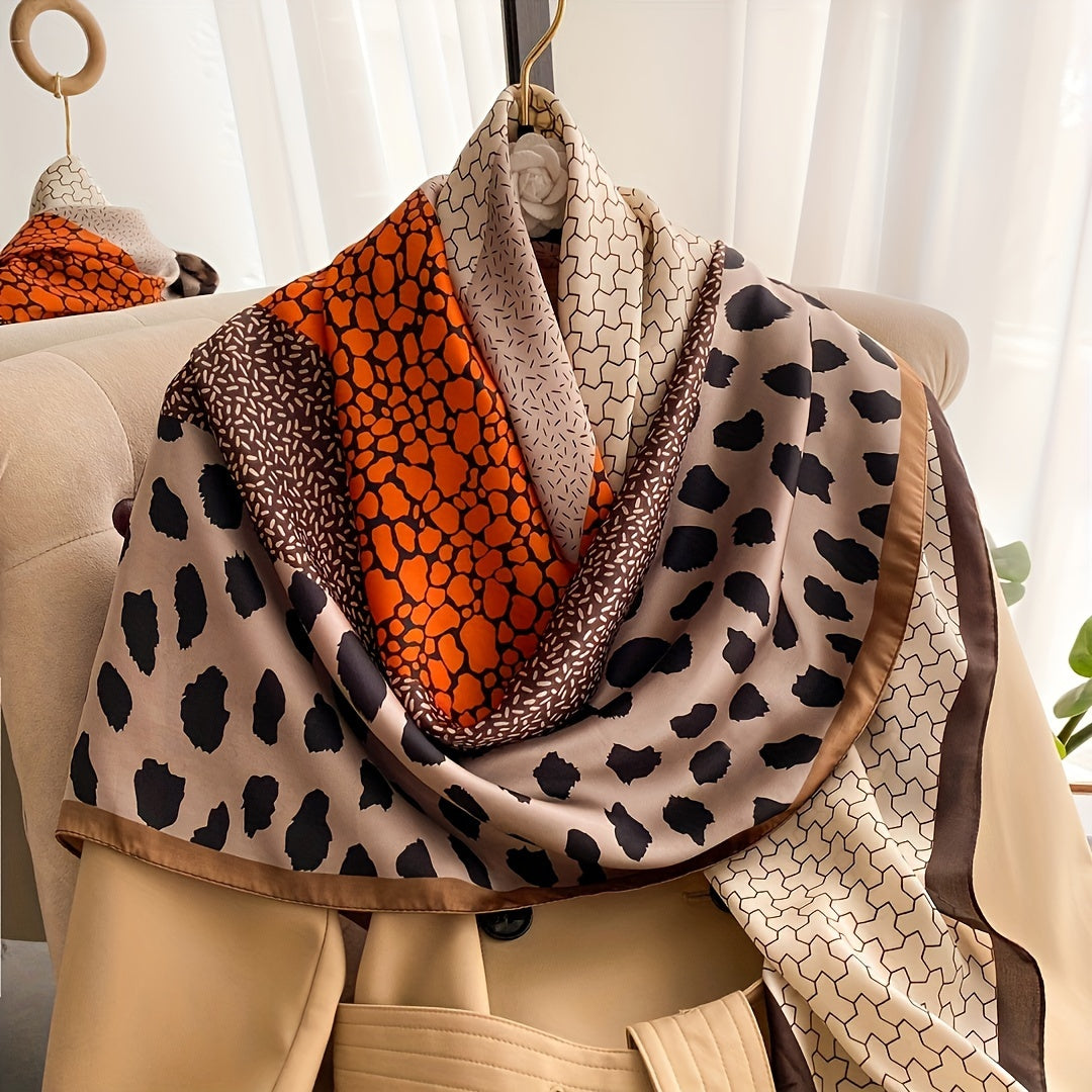 43.3-Inch Leopard Print Silk Scarf - Bohemian Style Thin Satin Shawl, Windproof Head Wrap and Beach Towel, Breathable Travel Scarf for Outdoor Activities, Fashion Accessory, Glamorous Design, Delicate Material, Versatile Shawl, Women's Fashion