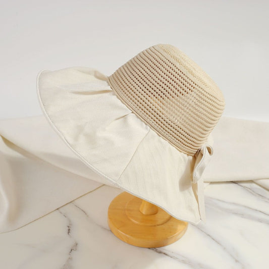 Breathable Large Brimmed Fisherman Hat Women'S Summer Bow Black Rubber Sunshade and Hat Travel Resistant Foldable Hat