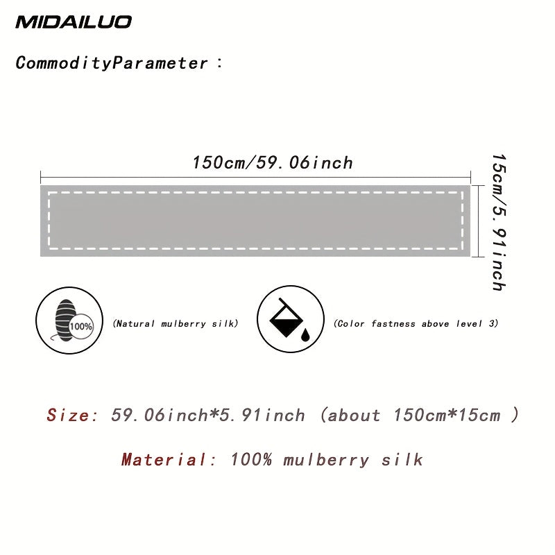 MIDAILUO 100% Mulberry Silk Scarf 59.06*5.91 Inch Breathable Square Headscarf Decorative Square Headscarf Elegant Accessory Non- Stretch Suitable for Outdoor Decoration Accessories
