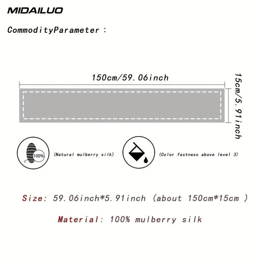 MIDAILUO 100% Mulberry Silk Scarf 59.06*5.91 Inch Breathable Square Headscarf Decorative Square Headscarf Elegant Accessory Non- Stretch Suitable for Outdoor Decoration Accessories
