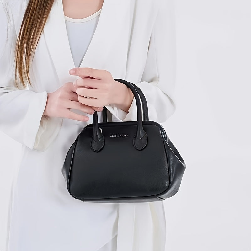 IFASHION Women's Genuine Leather Bowling Bag – Stylish One-Shoulder Crossbody Clip Purse with Zipper Closure, Smooth Finish & Dual Handles in Coffee, Caramel, or Black, Fashion Accessory | Trendy Handbag | Polyester Lined Interior