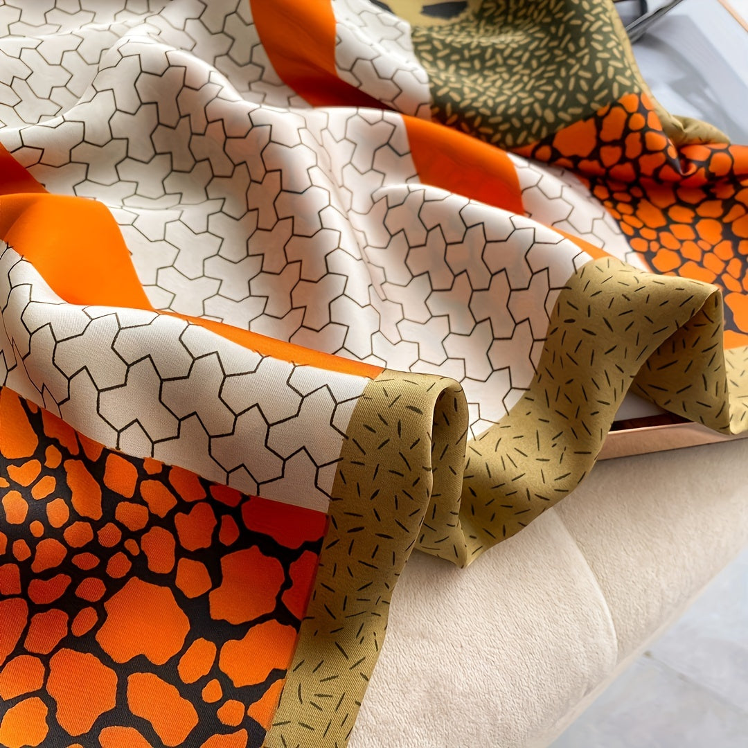 43.3-Inch Leopard Print Silk Scarf - Bohemian Style Thin Satin Shawl, Windproof Head Wrap and Beach Towel, Breathable Travel Scarf for Outdoor Activities, Fashion Accessory, Glamorous Design, Delicate Material, Versatile Shawl, Women's Fashion