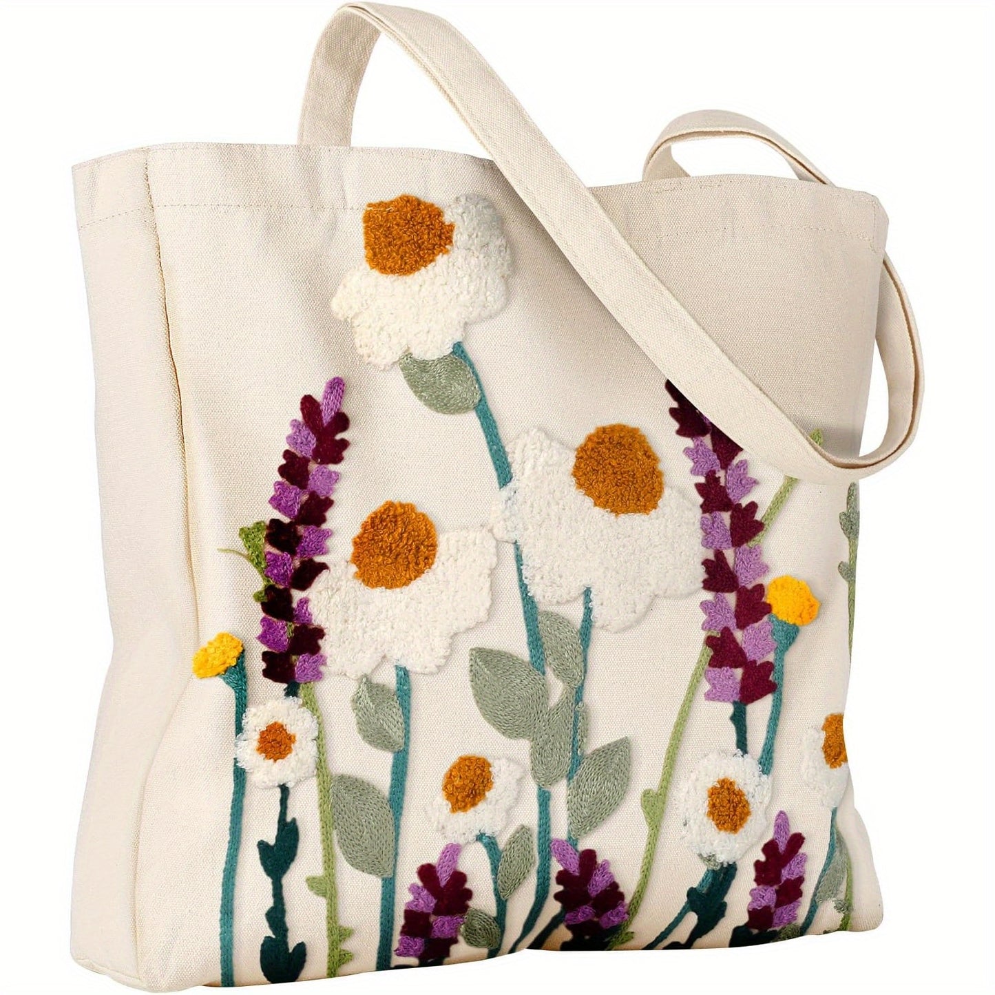 Women's Tote Bag - Whimsical Mushroom & Butterfly Design, Reusable High-Quality White Shoulder Bag with Sturdy Handles for Shopping, Work, Grocery, Books, Work Carryall