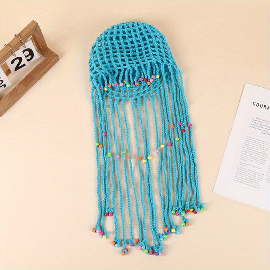Fashionable and Minimalist Style Tassel Toe Cap Niche Creativity Retro Hollowed Out Beach Cap Piece Matching