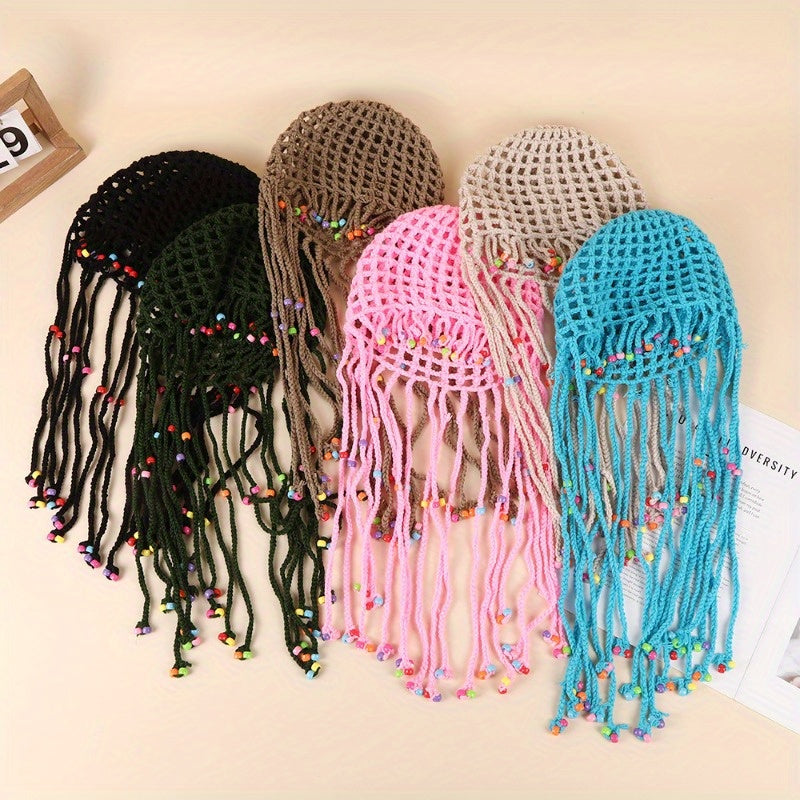 Fashionable and Minimalist Style Tassel Toe Cap Niche Creativity Retro Hollowed Out Beach Cap Piece Matching