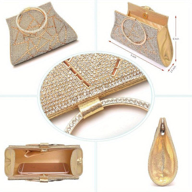 Sparkling Clutch Purse for Women - Elegant Wristlet Evening Bag with Rhinestone Bracelet Handles, Lightweight Bridal & Bridesmaid Handbag, Magnetic Snap Closure, Satin Lining & Internal Pocket (White\u002FRed, 9\