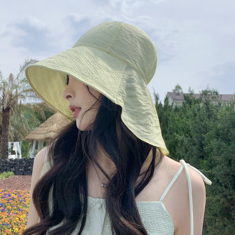 Spring and Summer Big Brimmed Lightweight Fisherman Hat Women'S Outdoor Travel Comes with Shawl Sunshade and Hat Casual