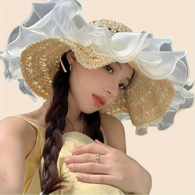 Summer Straw Hat Large Brim Sunshade Sun Hat Seaside Beach Sun Hat Ladies Bucket Hat