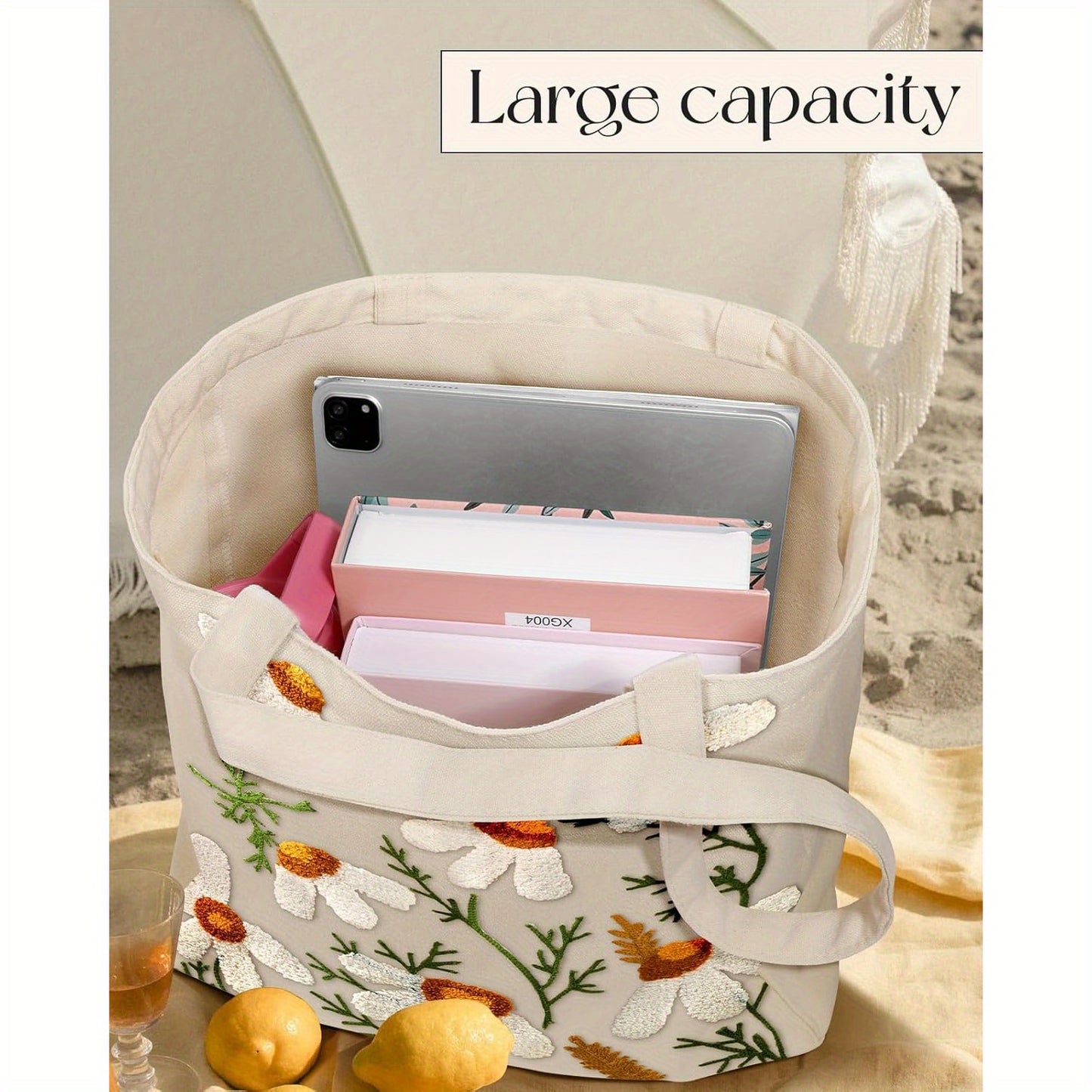 Women's Tote Bag - Whimsical Mushroom & Butterfly Design, Reusable High-Quality White Shoulder Bag with Sturdy Handles for Shopping, Work, Grocery, Books, Work Carryall