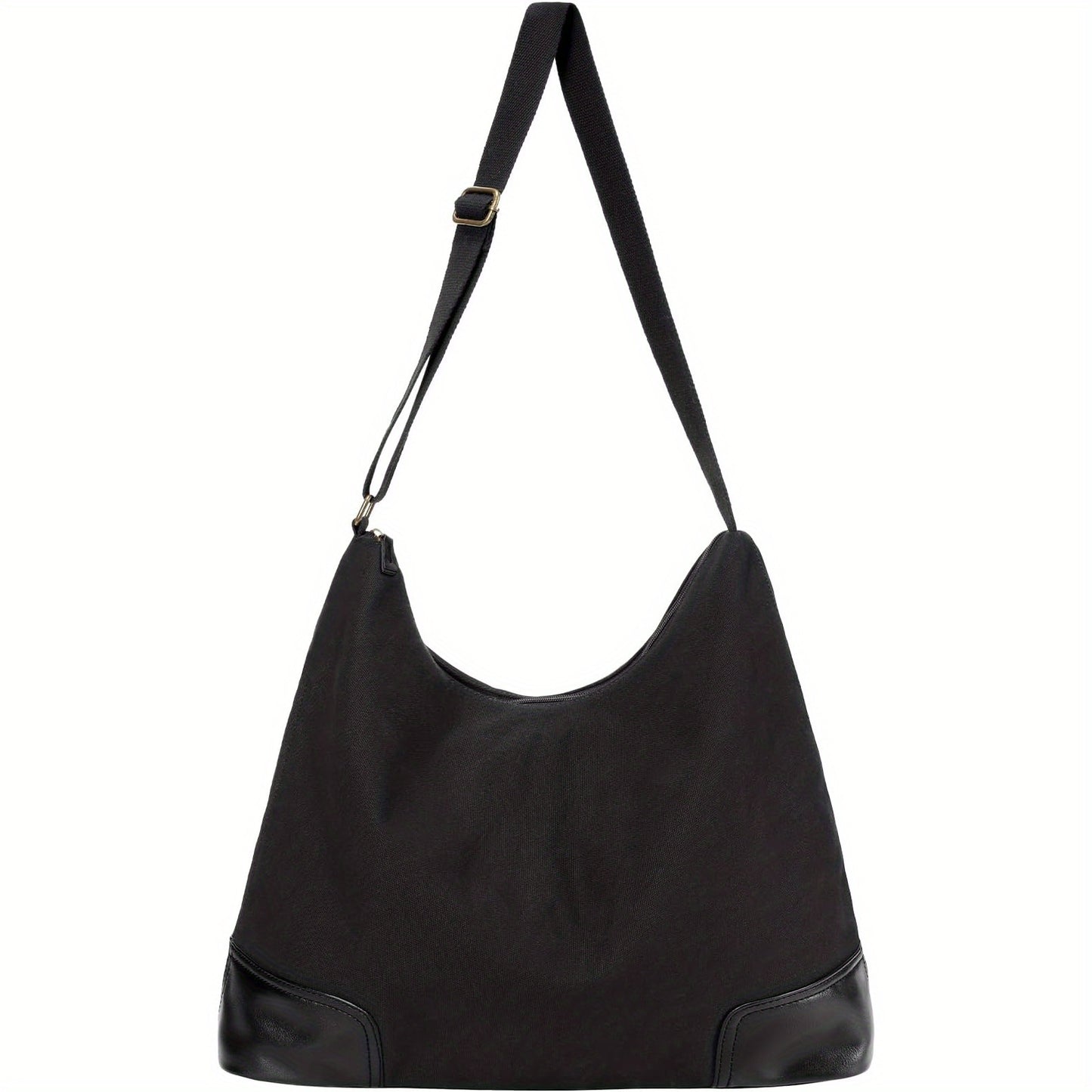 Women's Large Nylon Crossbody Tote Hobo Bag with Zipper Closure & 5 Pockets - White & Black Striped Design, Adjustable Shoulder Strap, Snap Button Closure, Wrist Strap for Work, Travel, Everyday Use, Crossbody Purse, Sturdy Construction