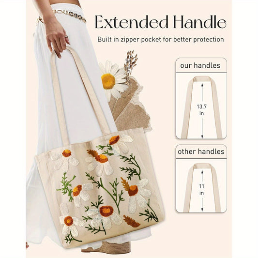 Women's Tote Bag - Whimsical Mushroom & Butterfly Design, Reusable High-Quality White Shoulder Bag with Sturdy Handles for Shopping, Work, Grocery, Books, Work Carryall