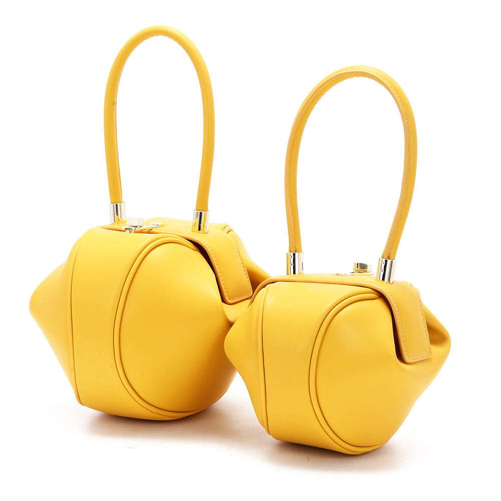Genuine Leather Crossbody Bag Genuine Leather Women's Crossbody Shoulder Bag - Large Capacity, Niche Design with Golden-Tone Clasp, Zipper Closure & Structured Tote Shape for Spring\u002FSummer, Available in White, Yellow, Black