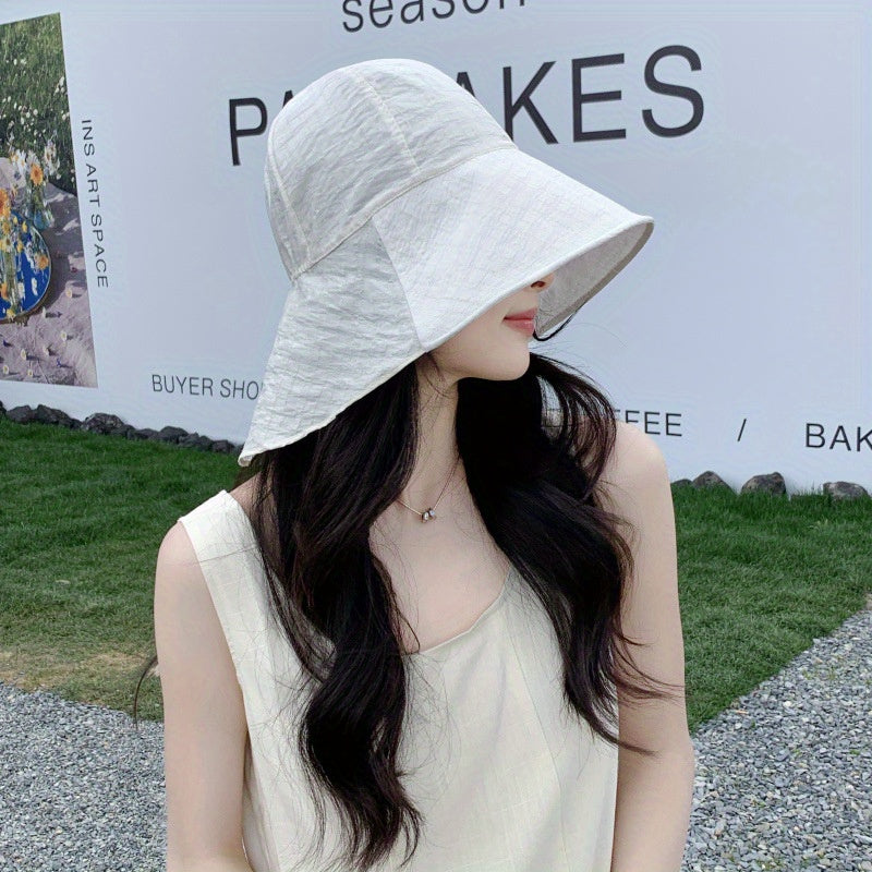 Spring and Summer Big Brimmed Lightweight Fisherman Hat Women'S Outdoor Travel Comes with Shawl Sunshade and Hat Casual