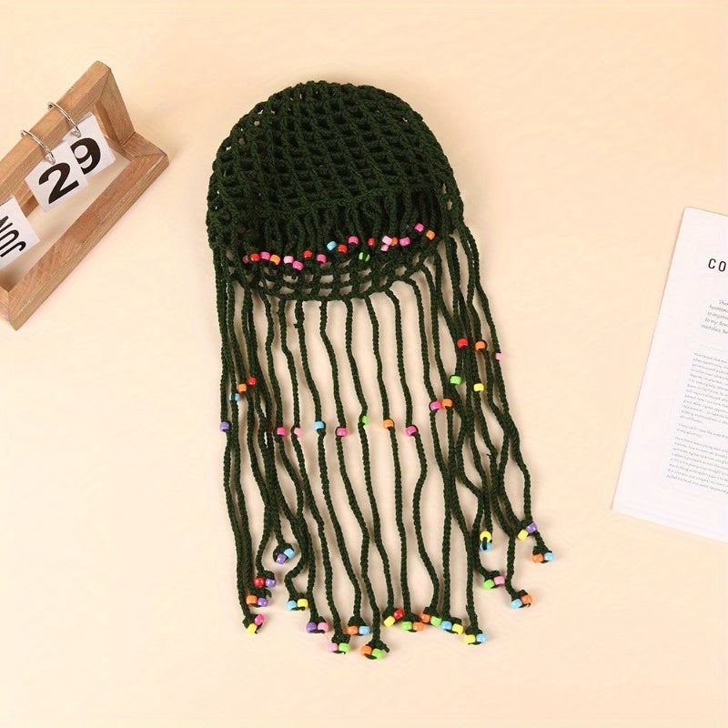 Fashionable and Minimalist Style Tassel Toe Cap Niche Creativity Retro Hollowed Out Beach Cap Piece Matching