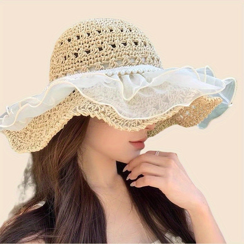 Summer Straw Hat Large Brim Sunshade Sun Hat Seaside Beach Sun Hat Ladies Bucket Hat